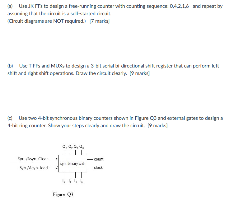 Solved (a) Use JK FFs to design a free-running counter with | Chegg.com