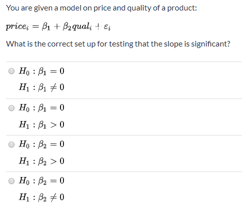 Solved You are given a model on price and quality of a | Chegg.com