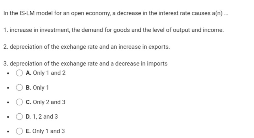 Solved In The IS-LM Model For An Open Economy, A Decrease In | Chegg.com