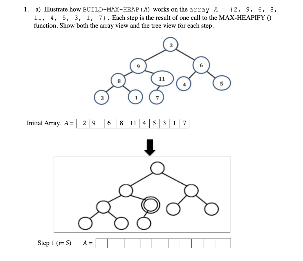 Solved a) Illustrate how BUILD-MAX-HEAP (A) works on the | Chegg.com