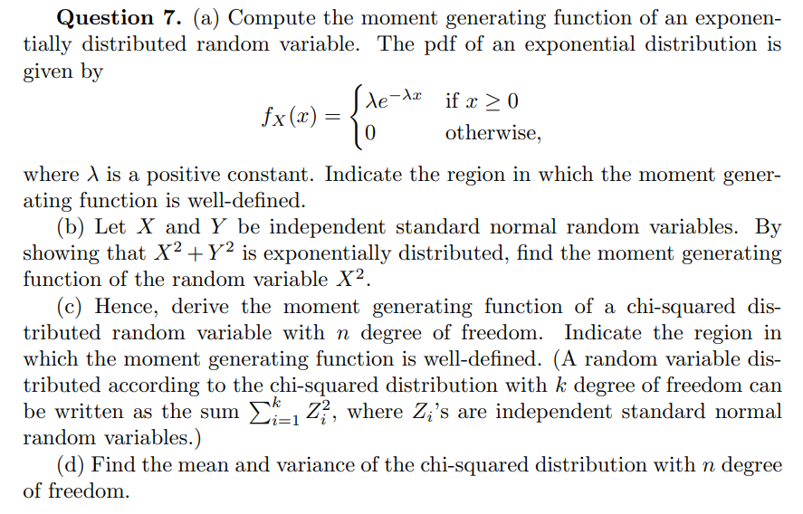 Solved = Question 7. (a) Compute the moment generating | Chegg.com