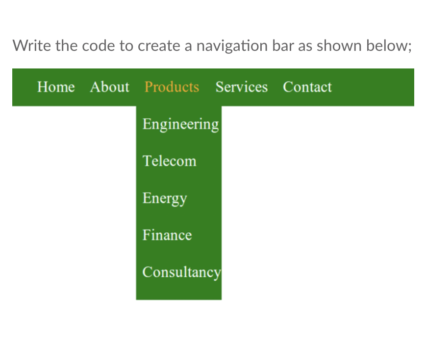 Solved Write the code to create a navigation bar as shown | Chegg.com