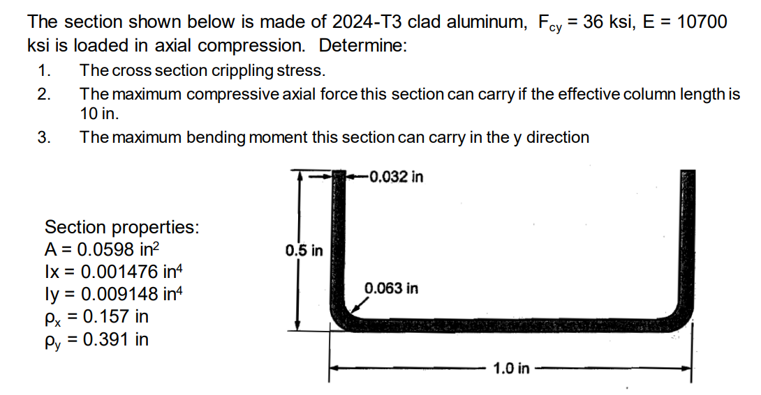Solved The section shown below is made of 2024-T3 clad | Chegg.com
