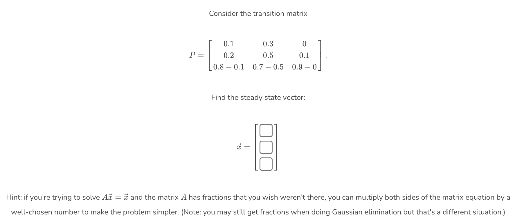 Solved Consider the transition matrix | Chegg.com