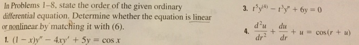 Solved In Problems 1-8, state the order of the given | Chegg.com