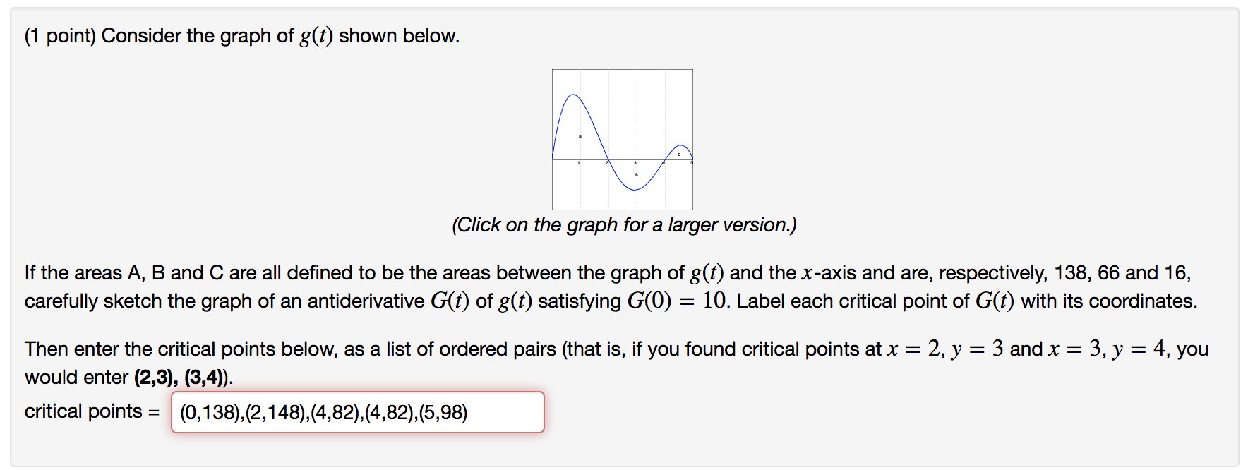 Solved 1 Point Consider The Graph Of G T Shown Below Chegg Com
