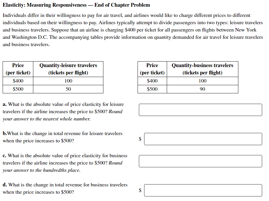Solved Elasticity: Measuring Responsiveness - End of Chapter | Chegg.com