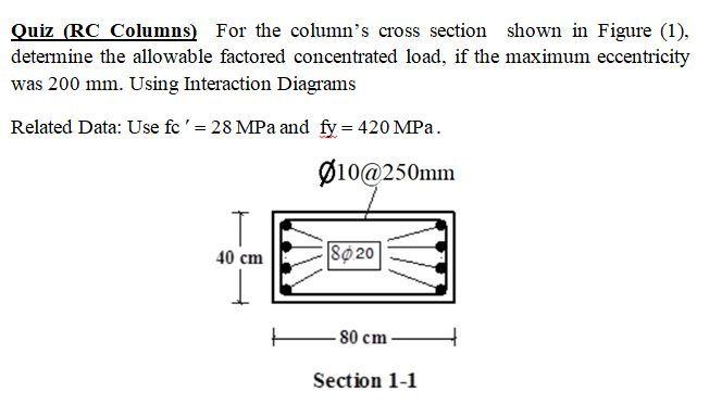 Solved Quiz (RC Columns) For the column's cross section | Chegg.com