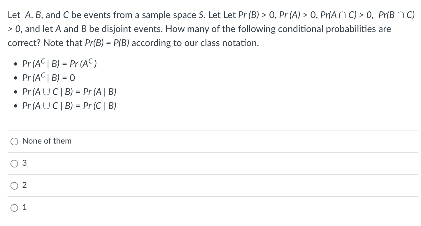 Solved Let A,B, and C be events from a sample space S. Let | Chegg.com