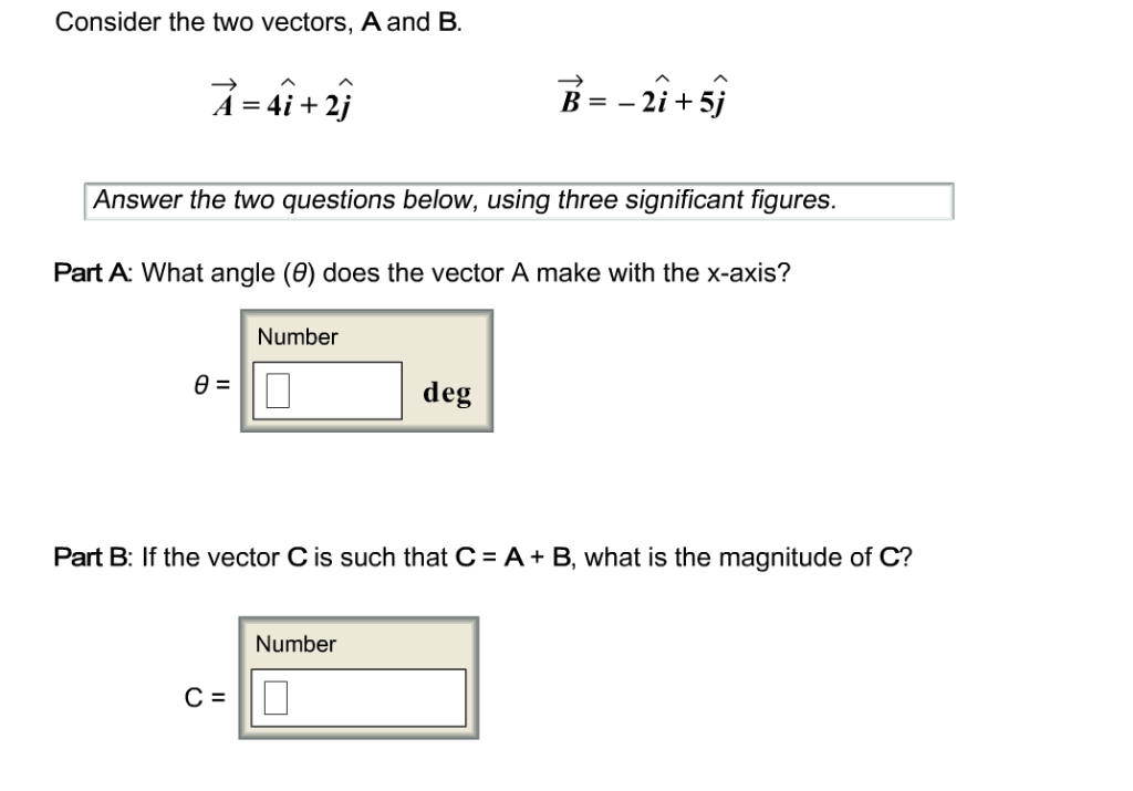 Solved Consider the two vectors, A and B. ^ = 4+2 B = -29 + | Chegg.com