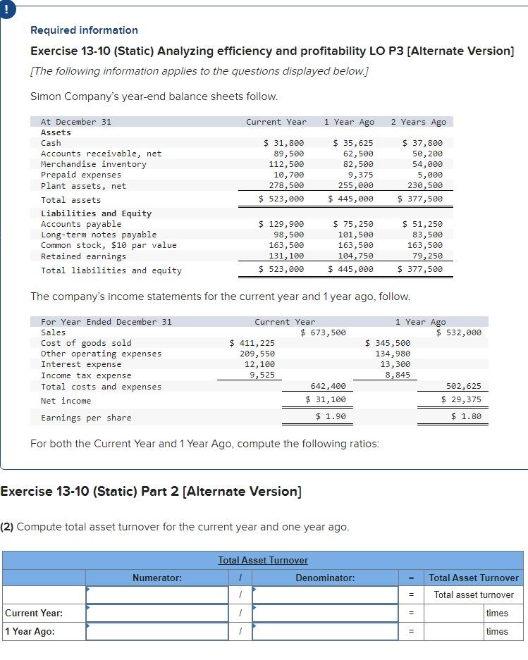 Solved Required information Exercise 13-10 (Static) | Chegg.com