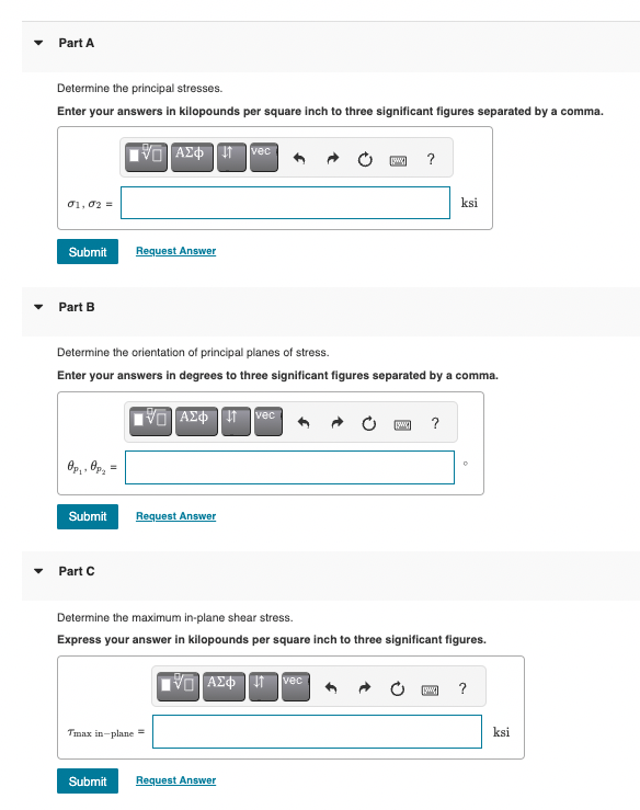 Solved Determine The Principal Stresses. Enter Your Answers | Chegg.com