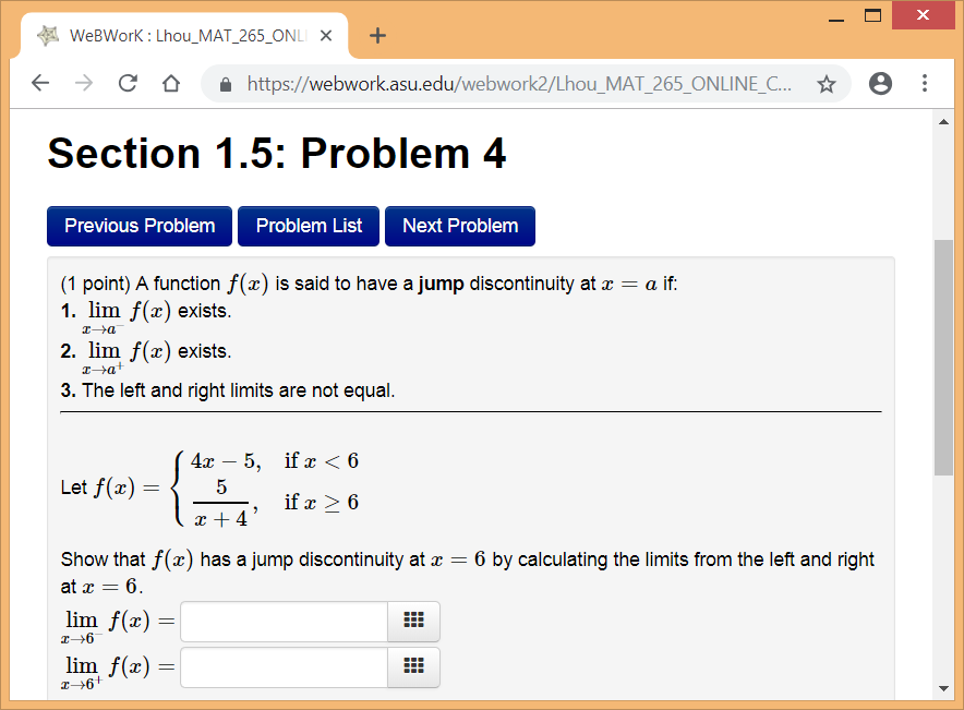 Solved weBWorK : LhouMAT265ONL × - - - → 숲 | Chegg.com