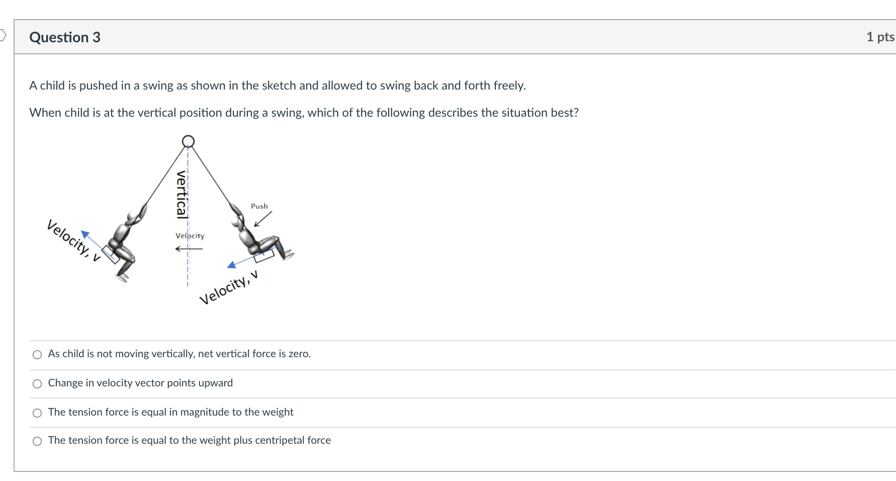 Solved Question 3 1 pts A child is pushed in a swing as | Chegg.com