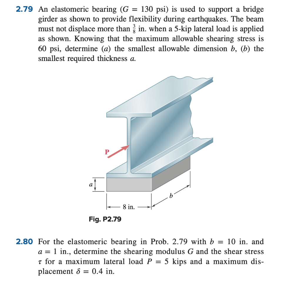 Solved 2.79 An Elastomeric Bearing (G = 130 Psi) Is Used To | Chegg.com