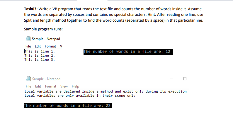 Task03: Write a VB program that reads the text file | Chegg.com