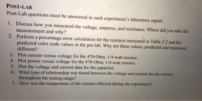 post lab questions experiment 1