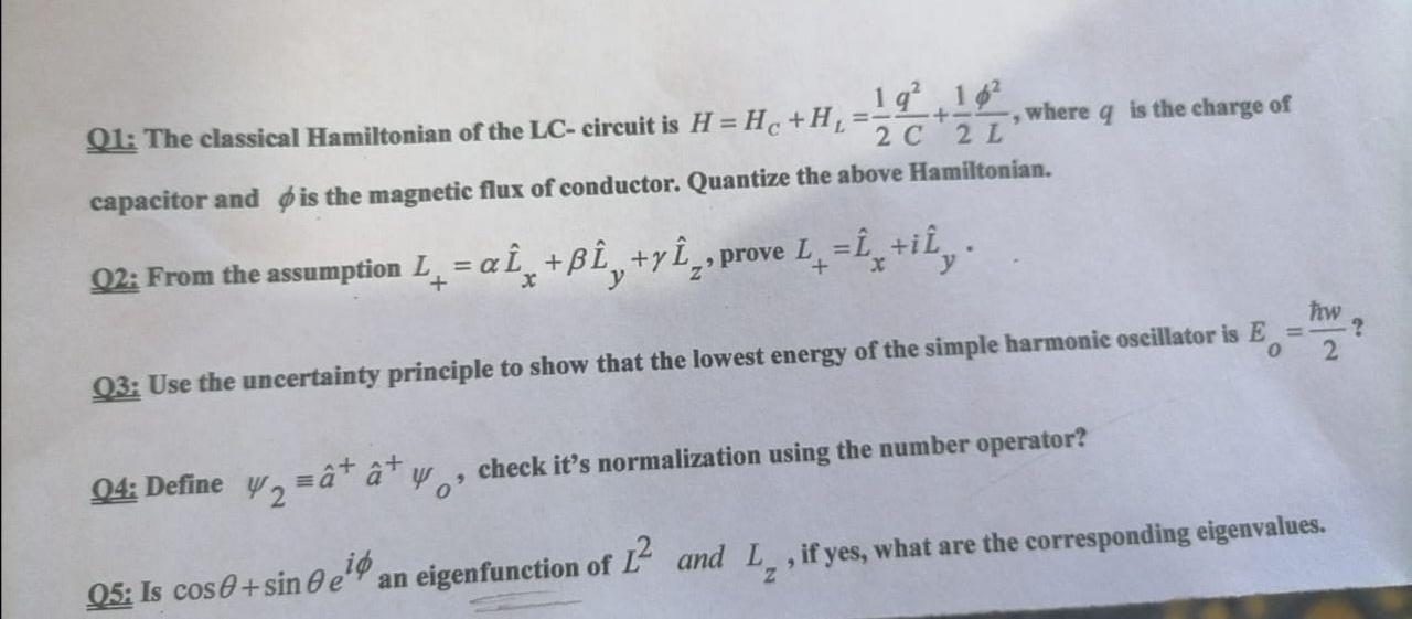 Solved 19 Q1 The Classical Hamiltonian Of The Lc Circ Chegg Com