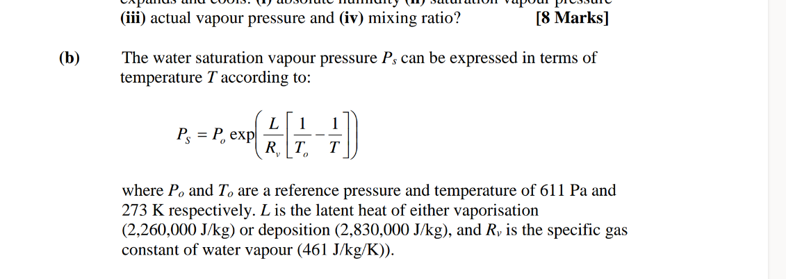 Solved (iii) actual vapour pressure and (iv) mixing ratio? | Chegg.com