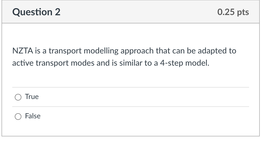 Solved Question 2 0.25 pts NZTA is a transport modelling | Chegg.com
