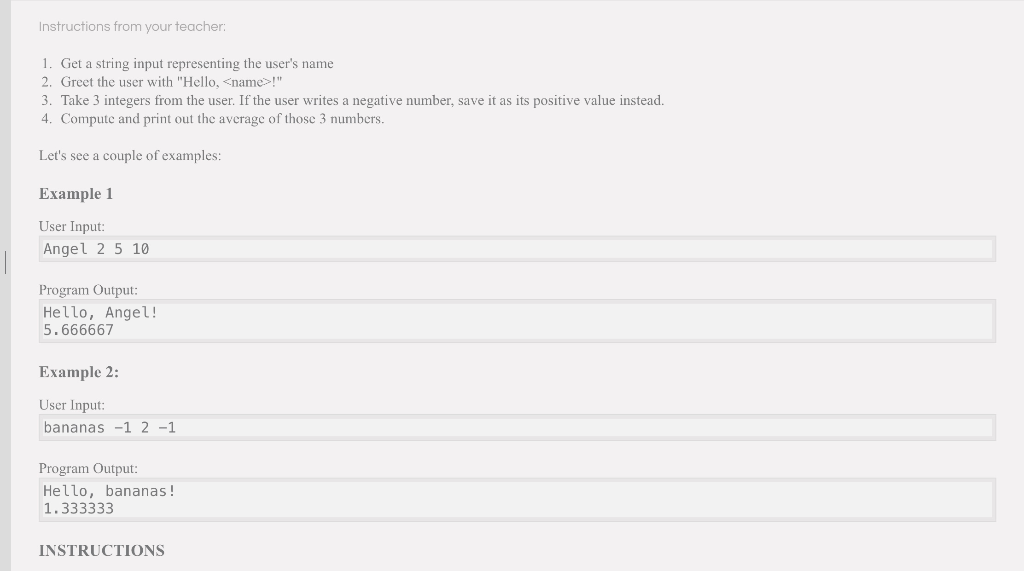 Solved Instructions from your teacher: 1. Get a string input | Chegg.com