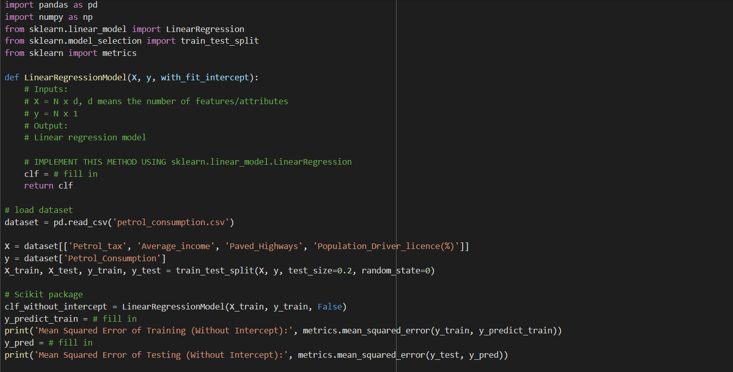 Solved Code for the LinearRegressionModel function Code | Chegg.com