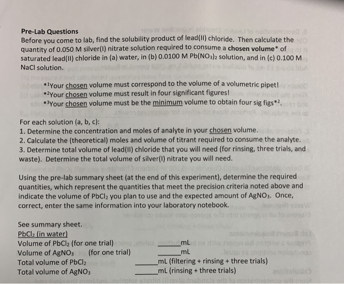 Name Chem 1132 Lab Ksp of Lead(II) Chloride Prelab