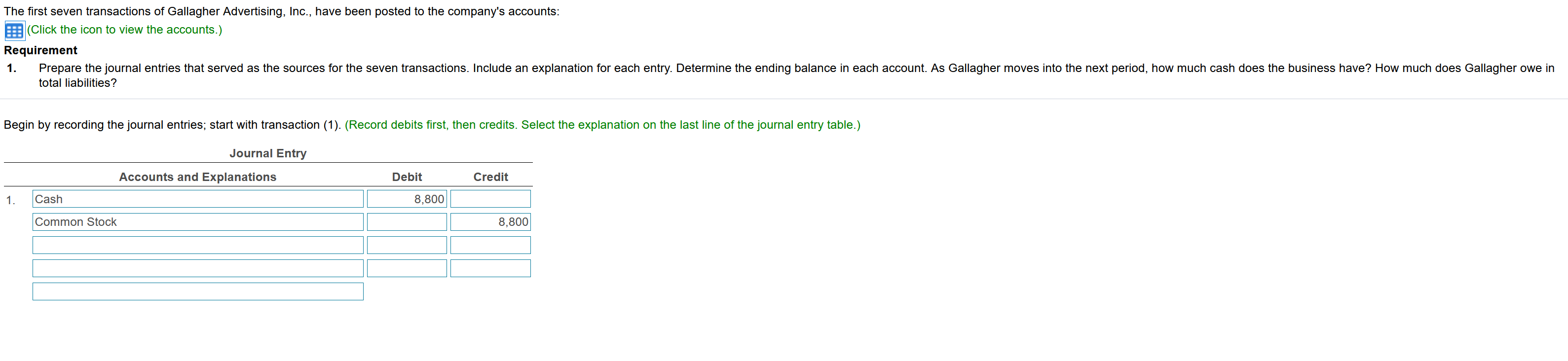 Solved The first seven transactions of Gallagher | Chegg.com
