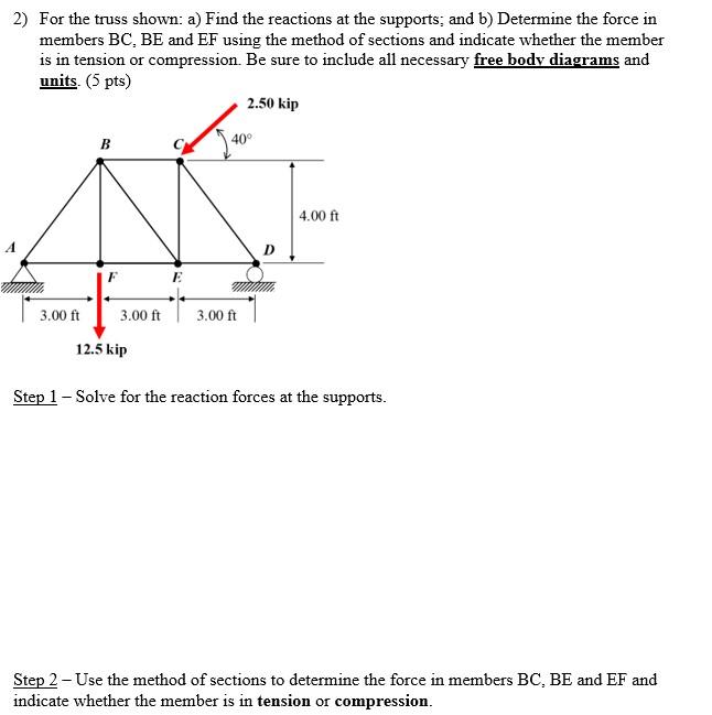 Solved 2) For the truss shown: a) Find the reactions at the | Chegg.com
