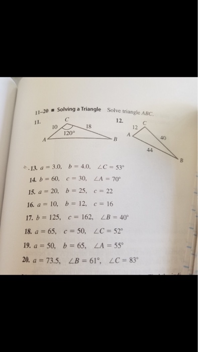 Solved 11-20 20 Solving a Triangle Solve triangle ABC. 12. | Chegg.com