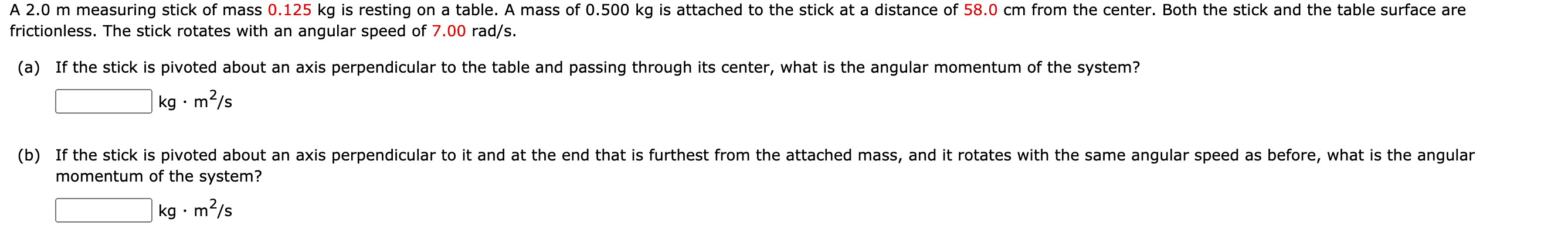 Solved A 2.0 M Measuring Stick Of Mass 0.125 Kg Is Resting 