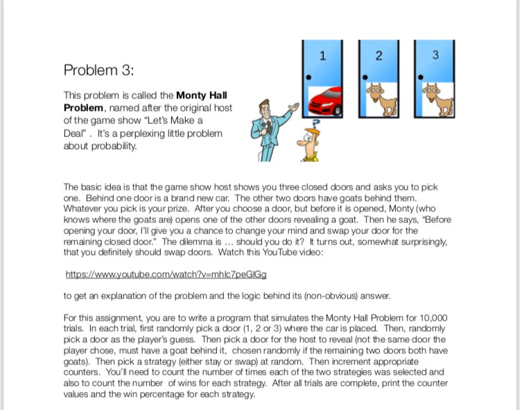 Solved 1 2 Problem 3: This Problem Is Called The Monty Hall | Chegg.com