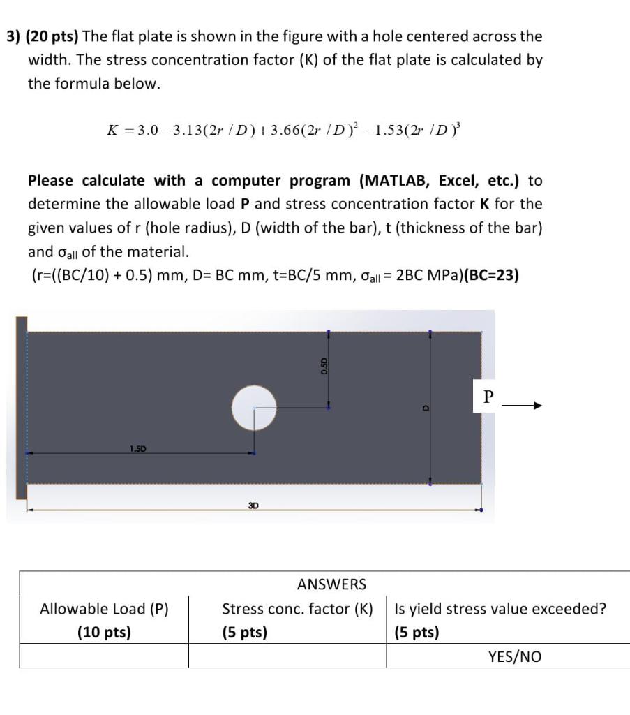 Solved 3) (20 pts) The flat plate is shown in the figure | Chegg.com