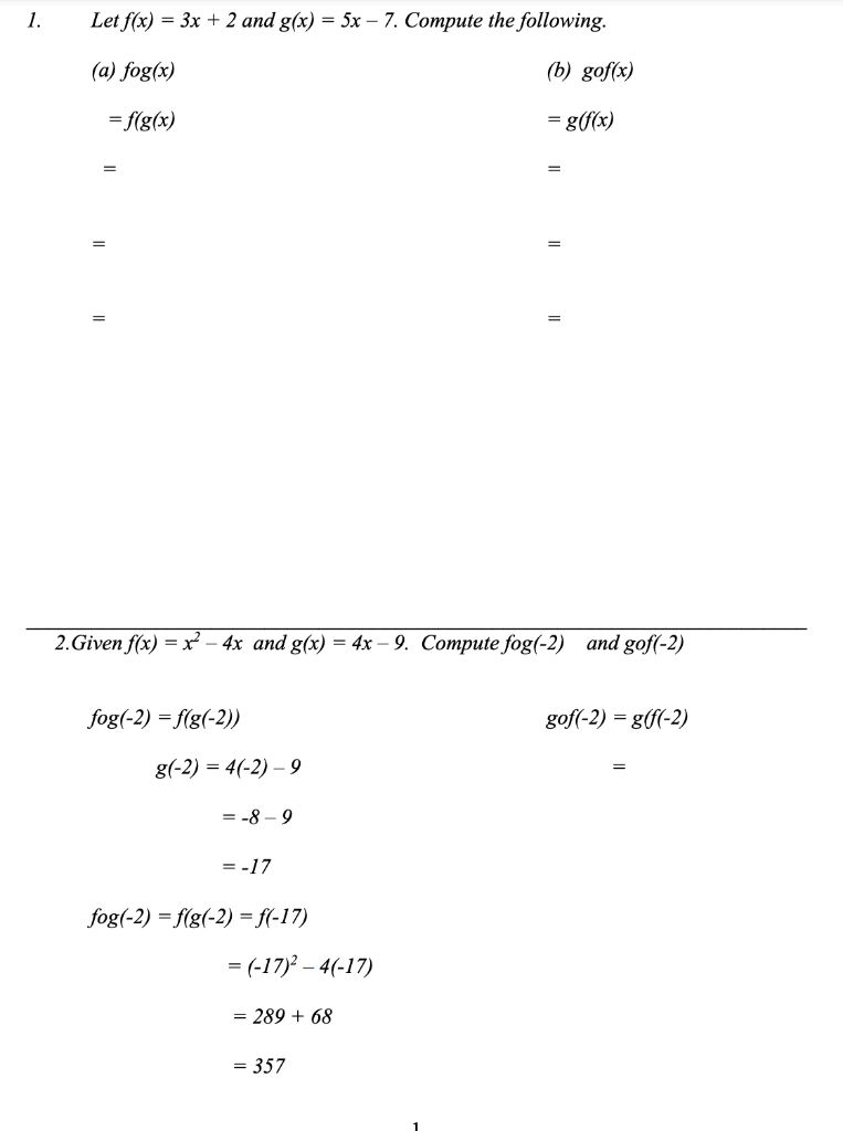 Solved 1 Let F X 3x 2 And G X 5x 7 Compute The