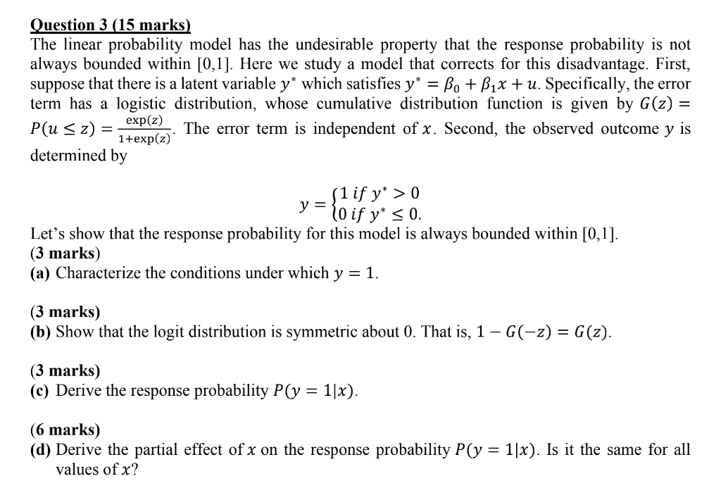 Question 3 (15 Marks) The Linear Probability Model | Chegg.com