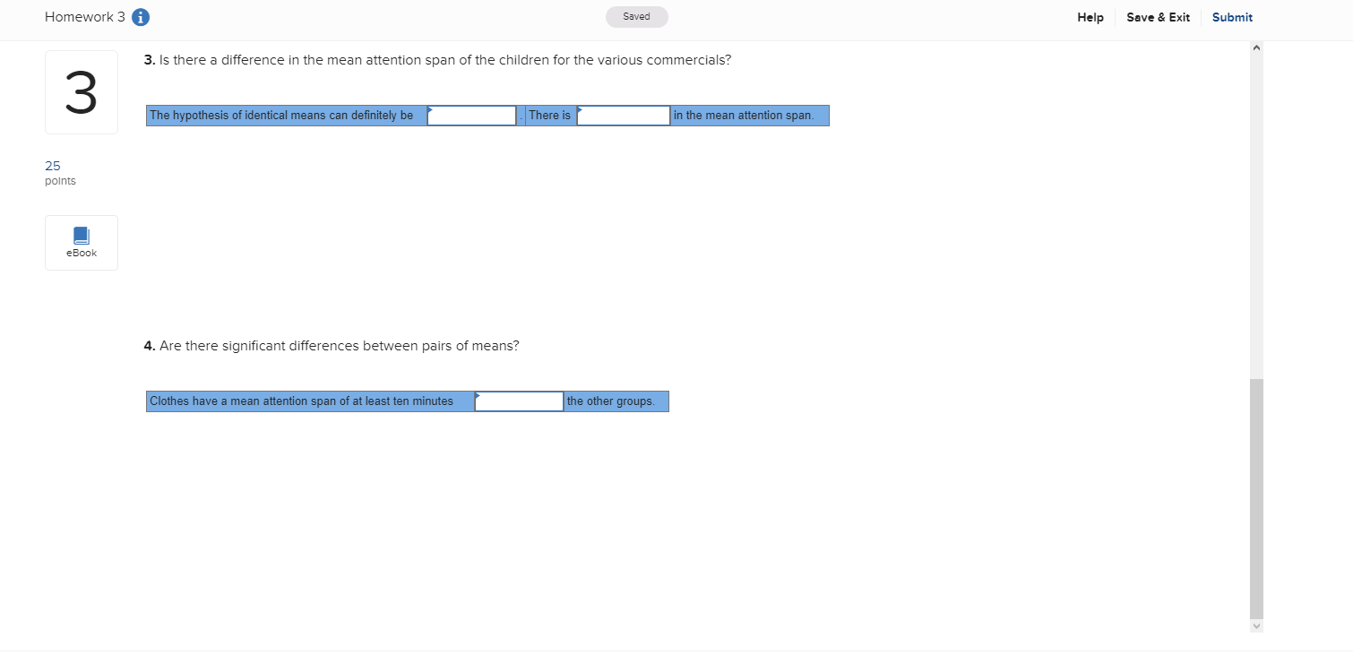Solved Homework 3 A Saved Help Save & Exit Submit A study of | Chegg.com