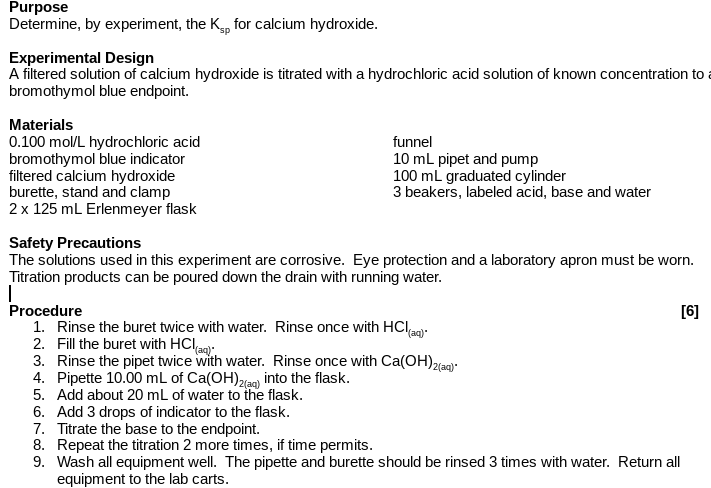 Solved Purpose Determine, by experiment, the Ksp for calcium | Chegg.com