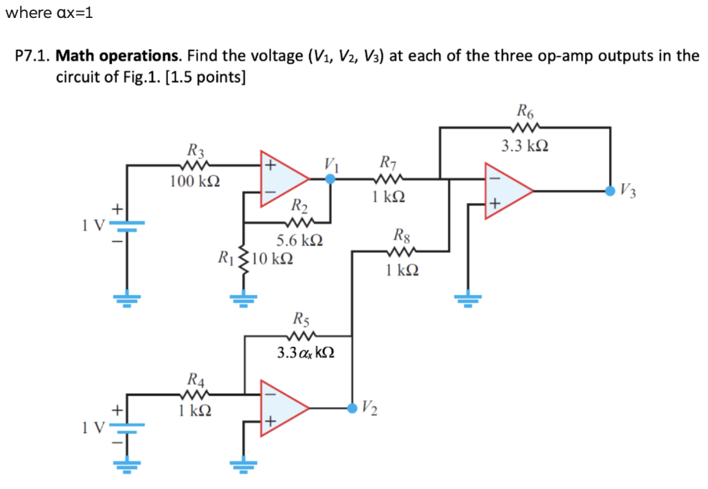 Solved where ax=1 P7.1. Math operations. Find the voltage | Chegg.com