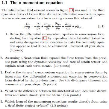 Solved The infinitesimal fluid element shown in figure [1.1 | Chegg.com