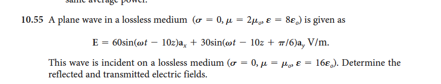 Solved 10.55 A plane wave in a lossless medium (o - 0, u = | Chegg.com
