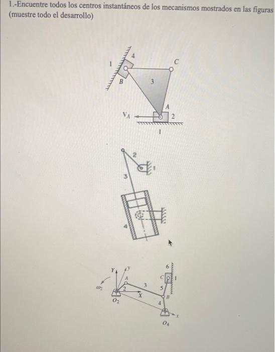 1.-Encuentre todos los centros instantáneos de los mecanismos mostrados en las figuras (muestre todo el desarrollo) С BLO ܠܠܬ