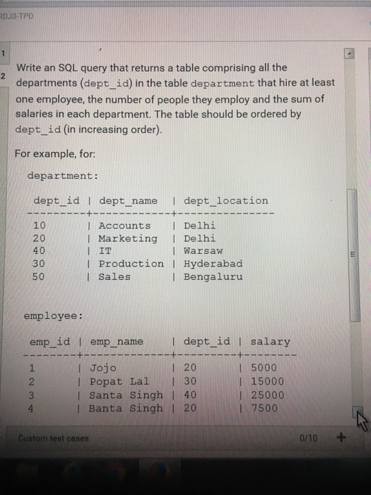 Solved You Are Given Two Tables, Department And Employee, | Chegg.com