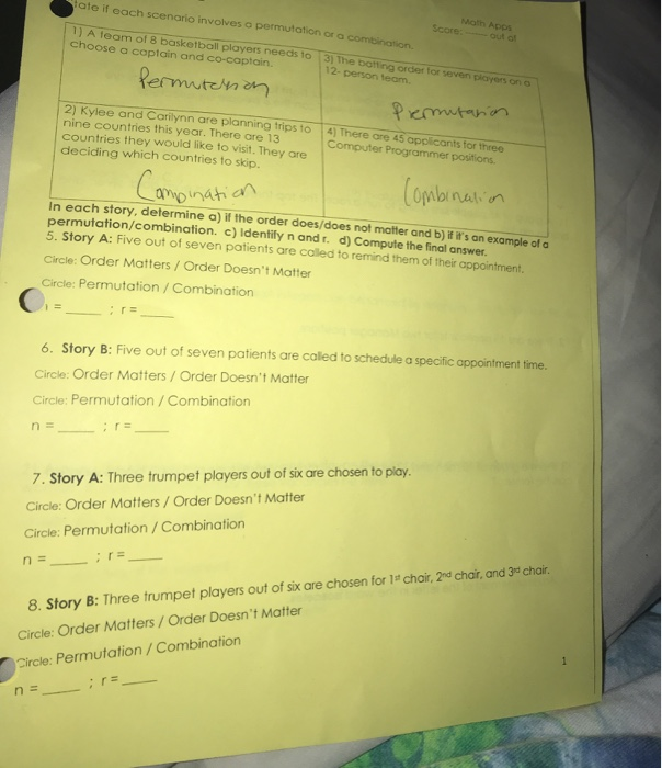 Solved Ate If Each Scenario Involves O Permutation Or A Math | Chegg.com