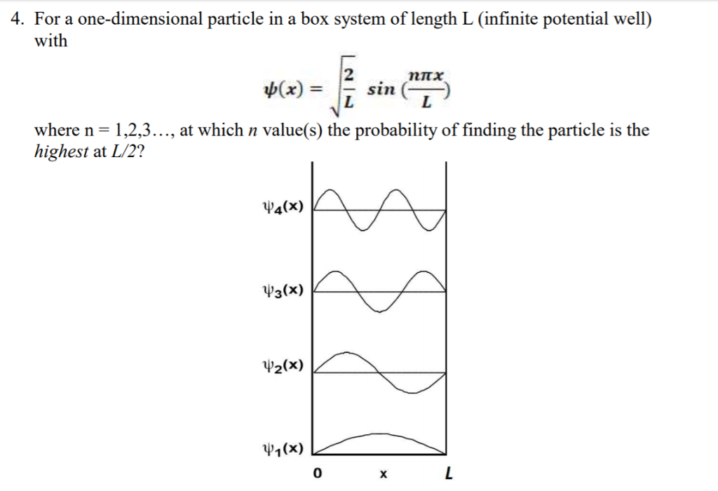 Solved 4. For a onedimensional particle in a box system of