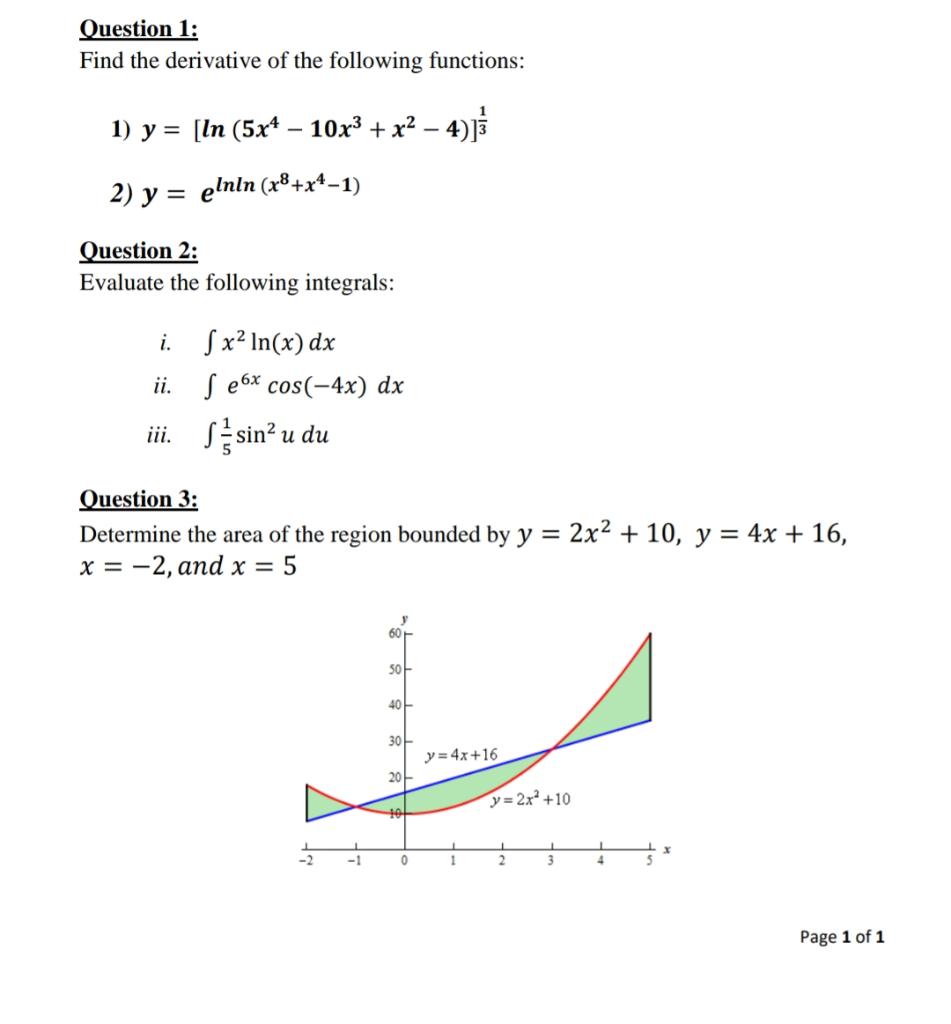 Solved Question 1: Find The Derivative Of The Following | Chegg.com