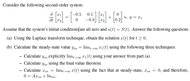 Solved Consider the following second-order system: | Chegg.com