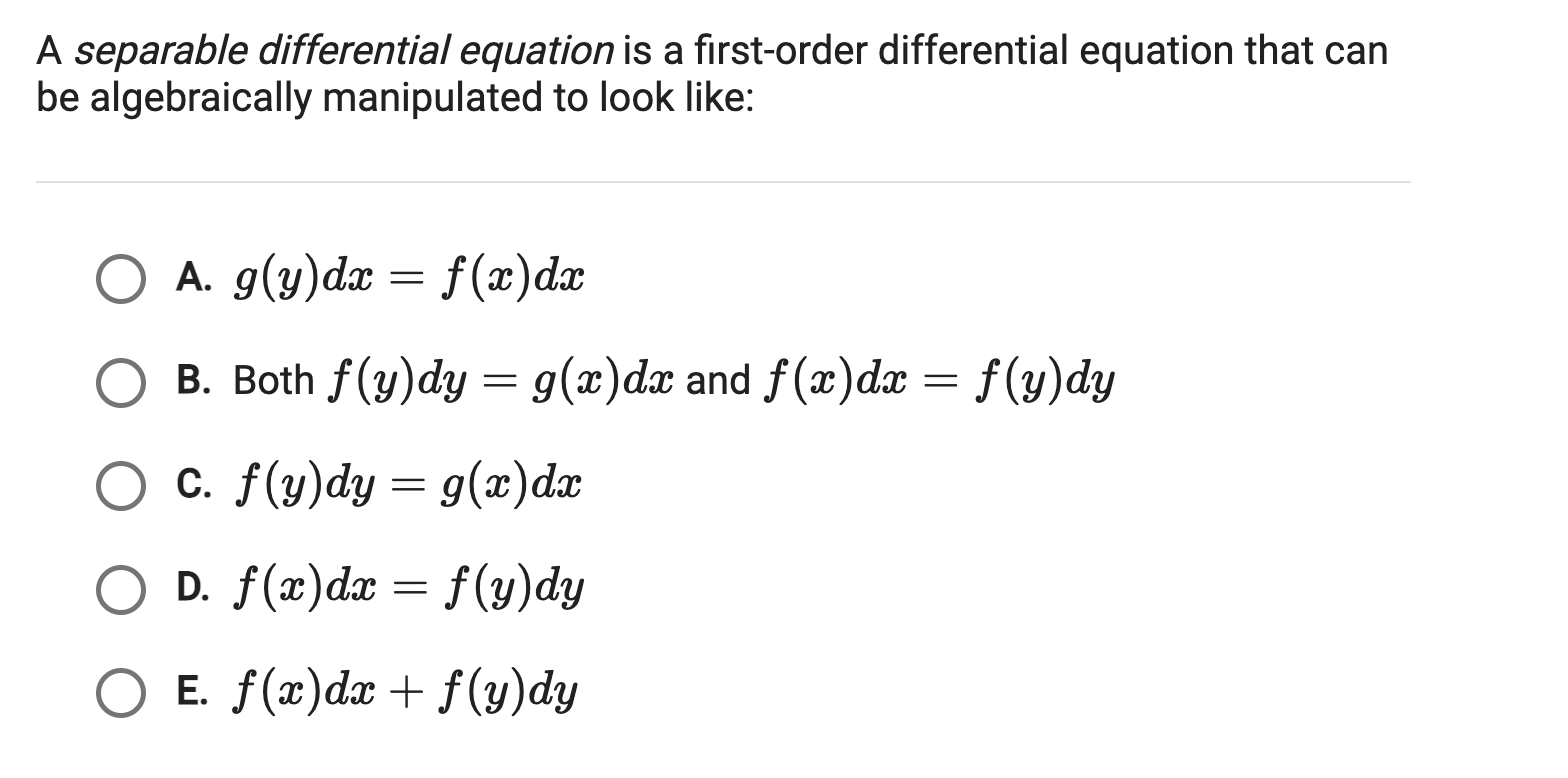 Solved A Separable Differential Equation Is A First Order