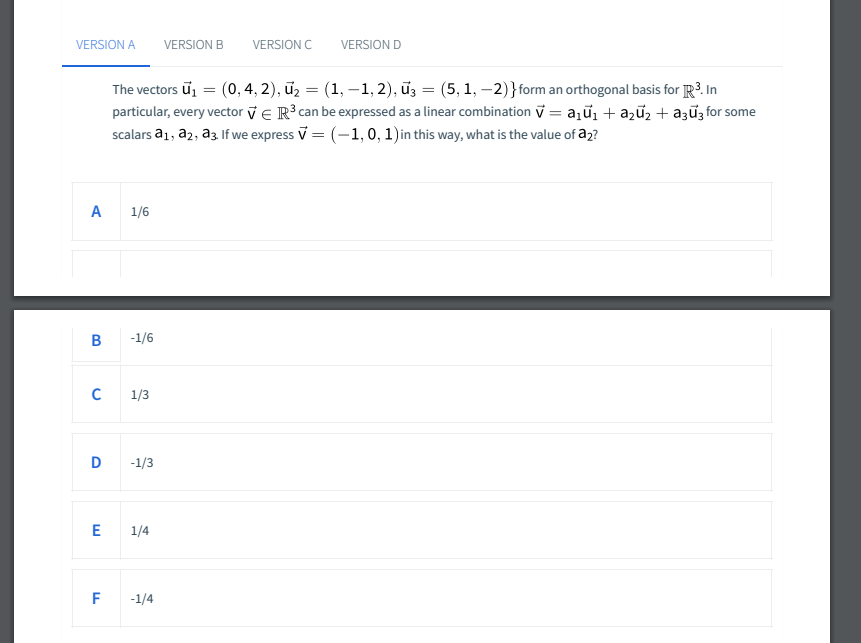 Solved VERSION A VERSION B VERSION C VERSION D The vectors | Chegg.com