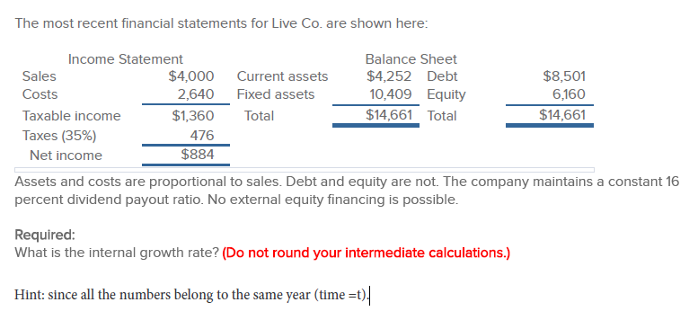 Solved The most recent financial statements for Live Co. are | Chegg.com