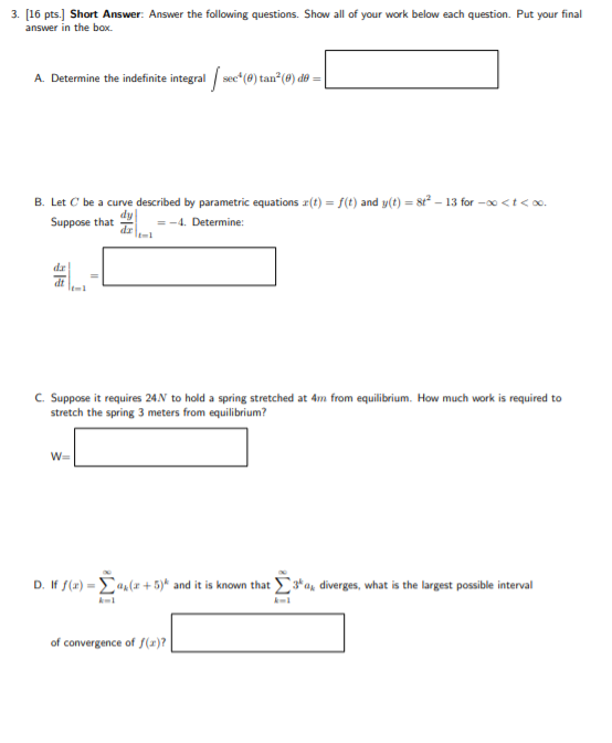 Solved 3. [16 pts. Short Answer: Answer the following | Chegg.com